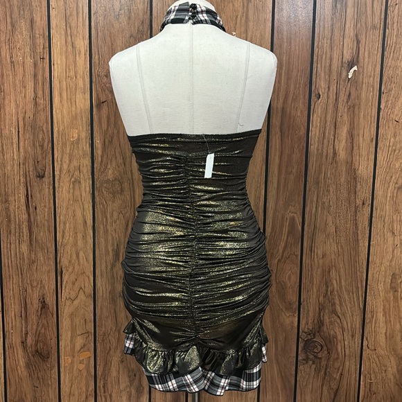 Gold and Plaid Halter Dress women’s Size Small - Picture 3 of 8